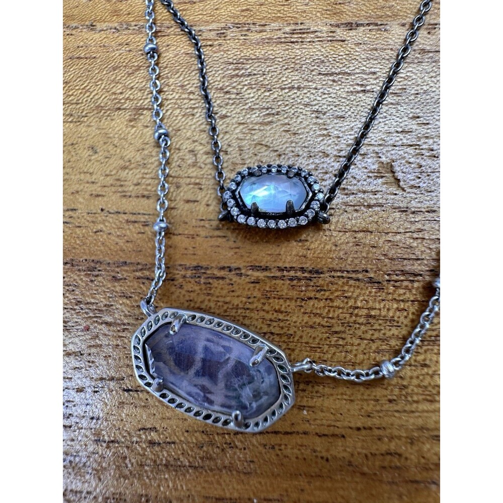 2 Kendra Scott Elisa Silver Pendant Necklaces Pink Quartz 14 & 16” Stack